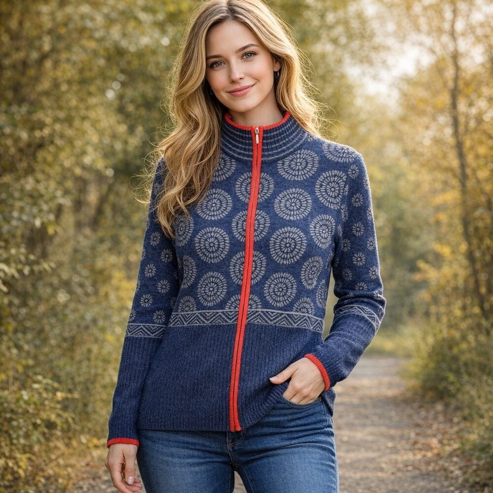 Krimson Klover 100% Wool full Zip Geometric Sweater Cardigan, Outdoors,Sz XL